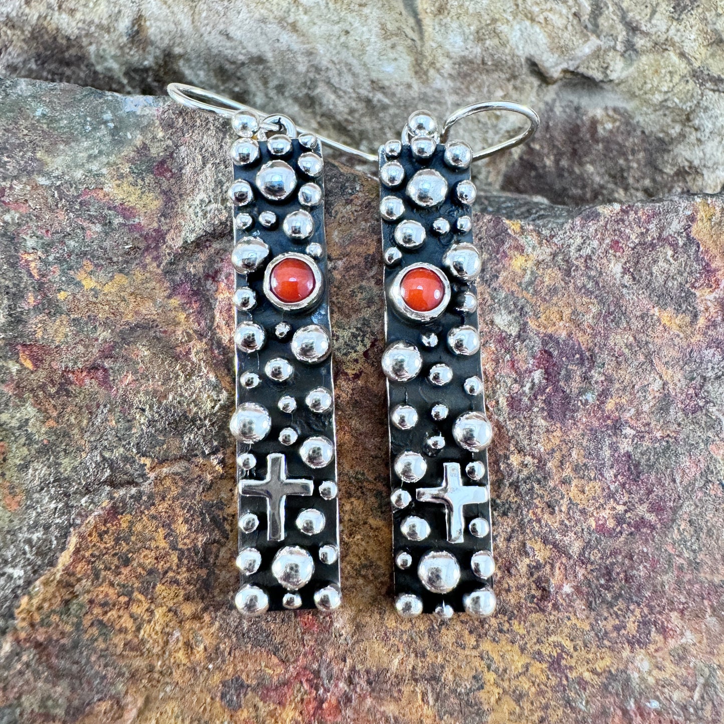 Million Drops Red Coral Sterling Silver Earrings by Akee Douglas