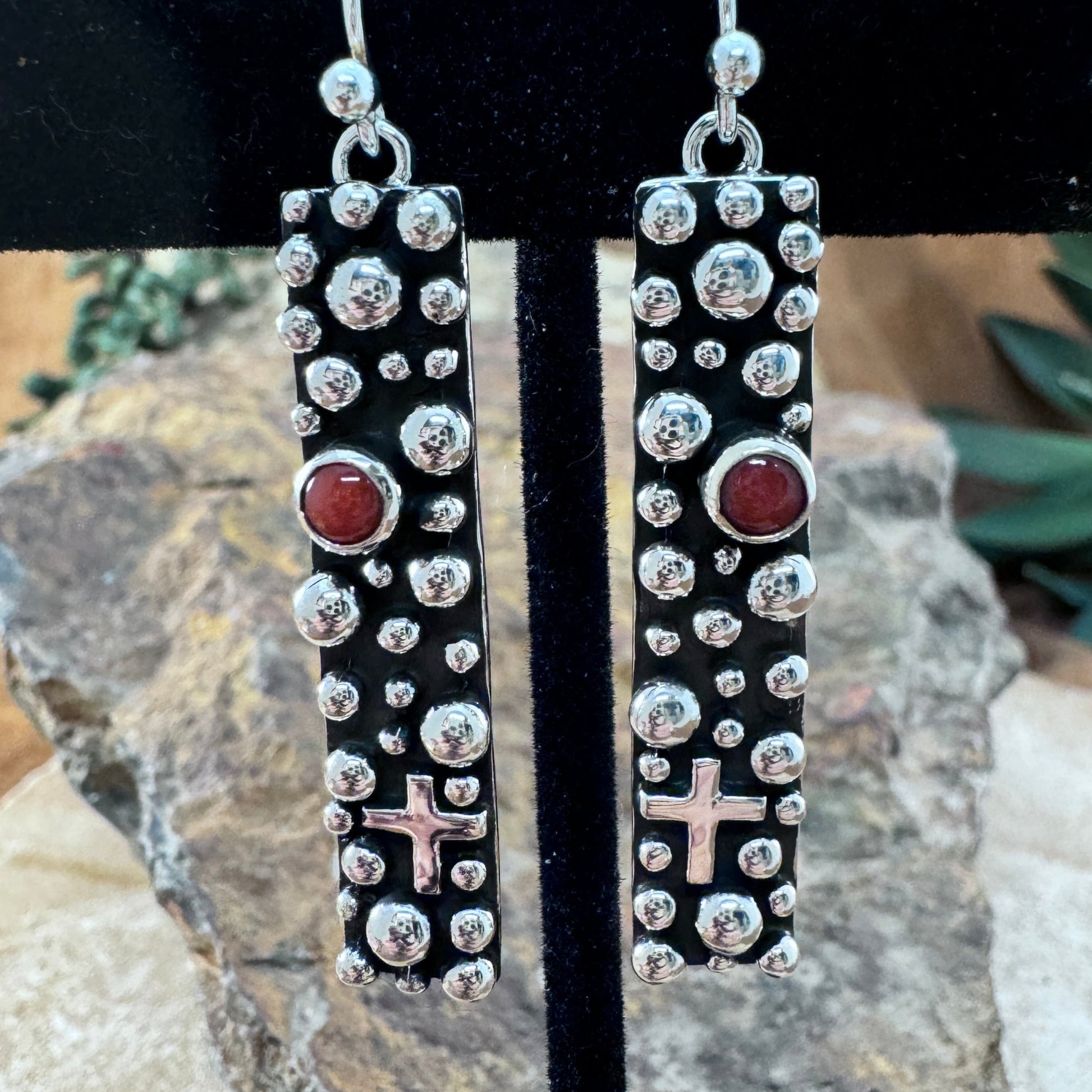 Million Drops Red Coral Sterling Silver Earrings by Akee Douglas