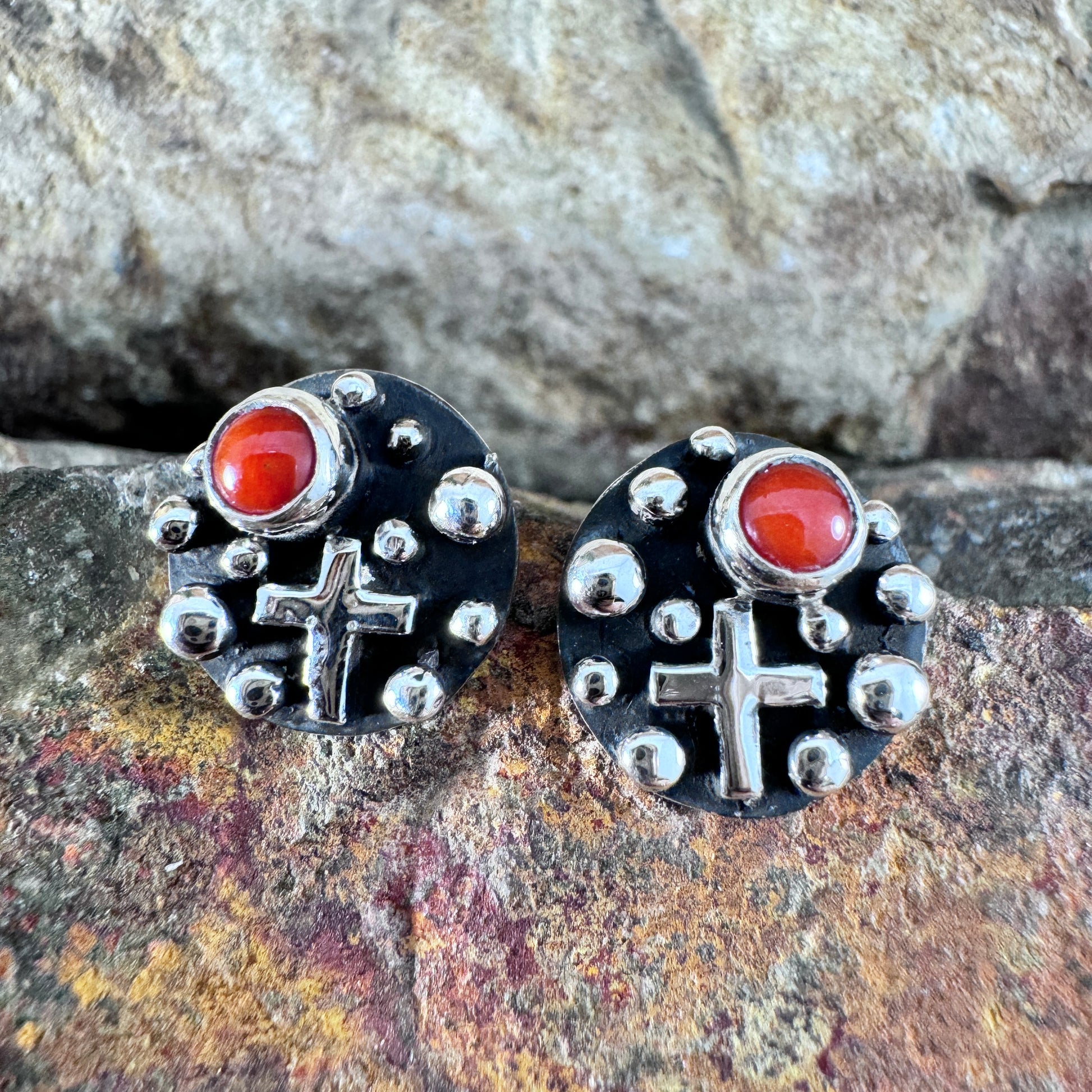 Million Drops Red Coral Sterling Silver Earrings by Akee Douglas