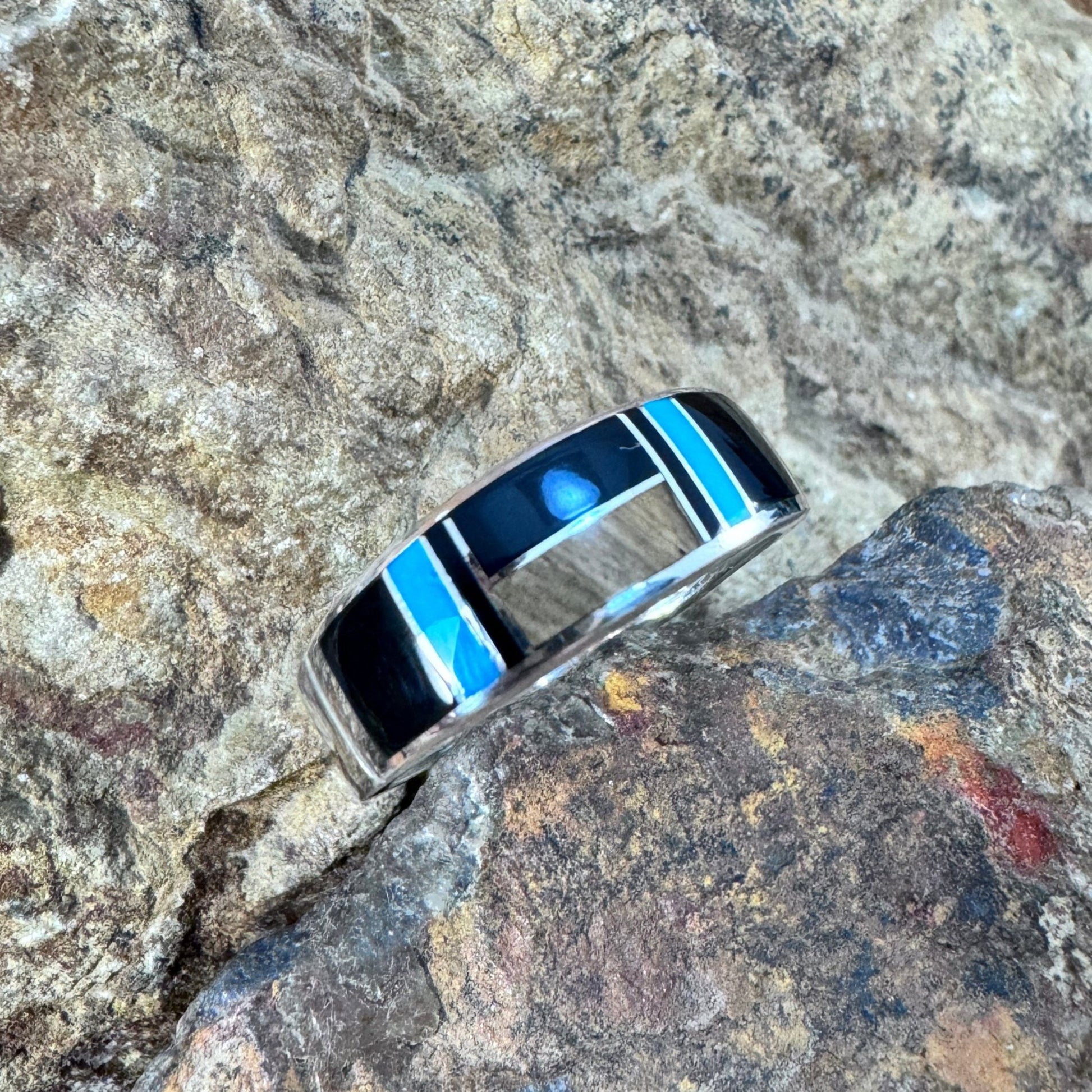 David Rosales Turquoise Creek Inlaid Sterling Silver Ring