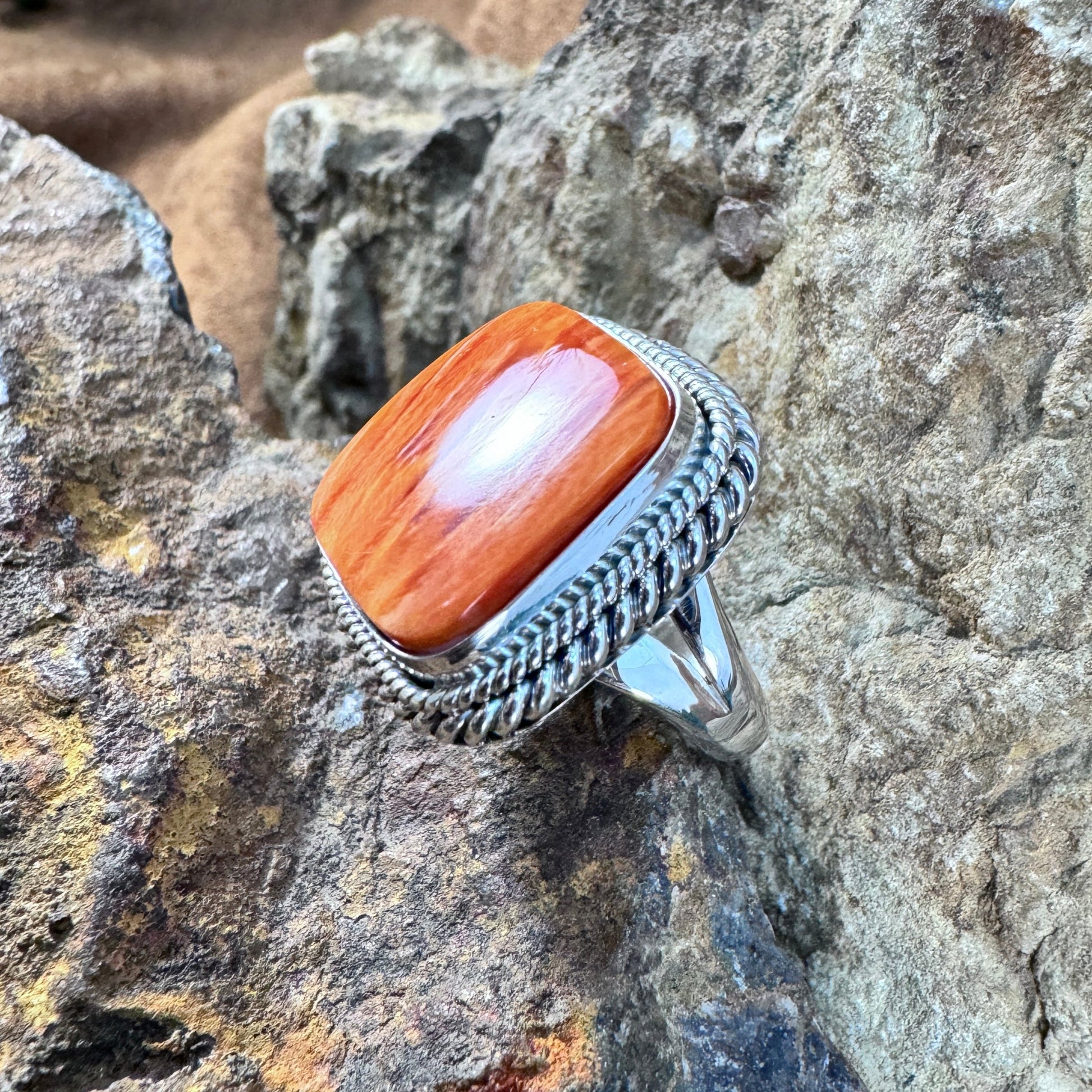 Spiny Oyster Sterling Silver Ring by Artie Yellowhorse