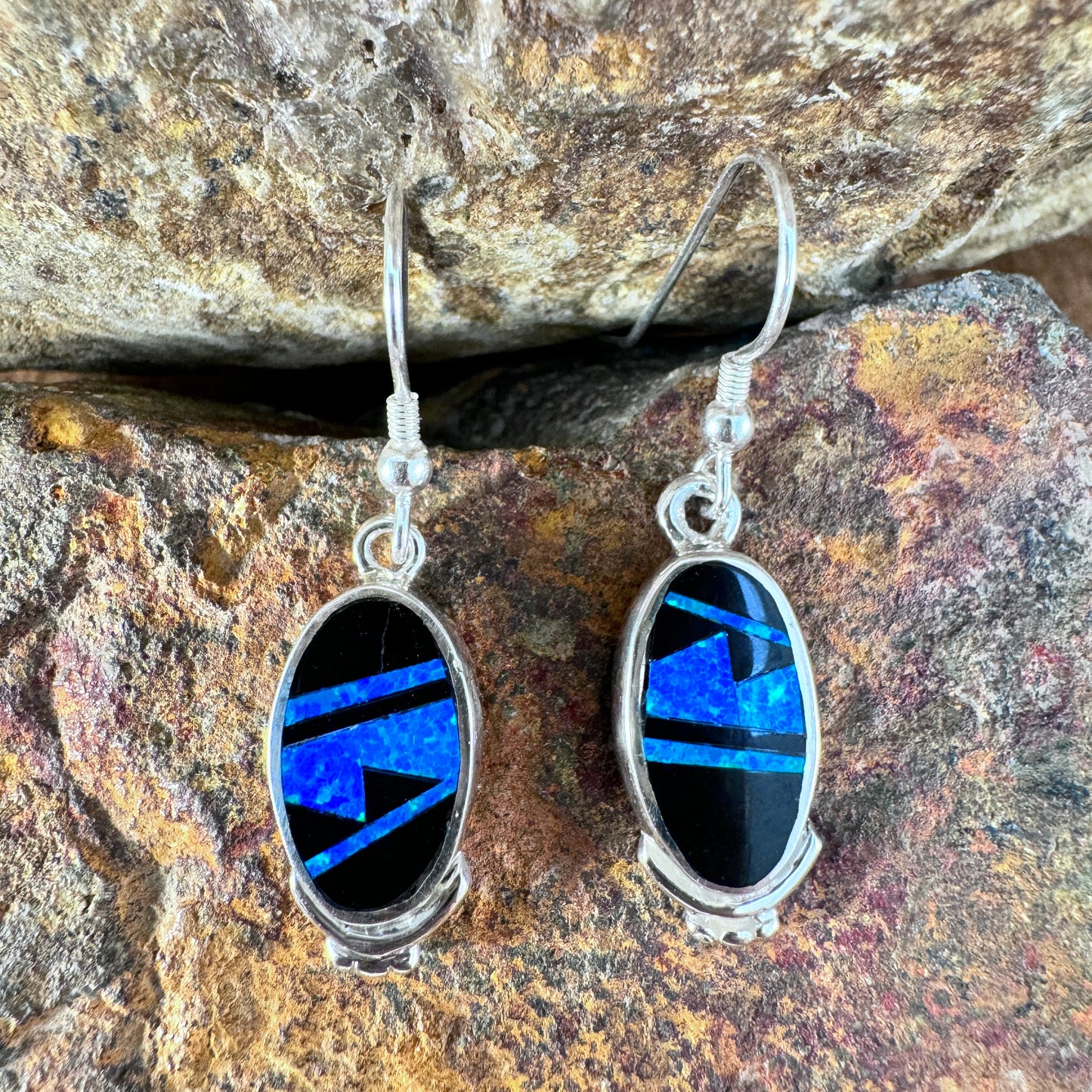 David Rosales Black Beauty Inlaid Sterling Silver Earrings