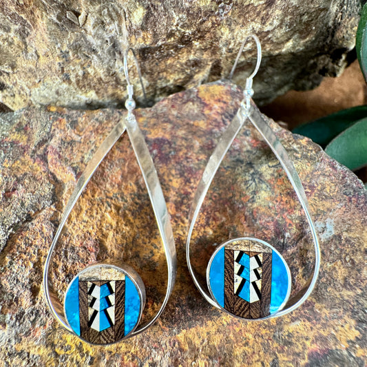 David Rosales Ironwood Inlaid Sterling Silver Earrings