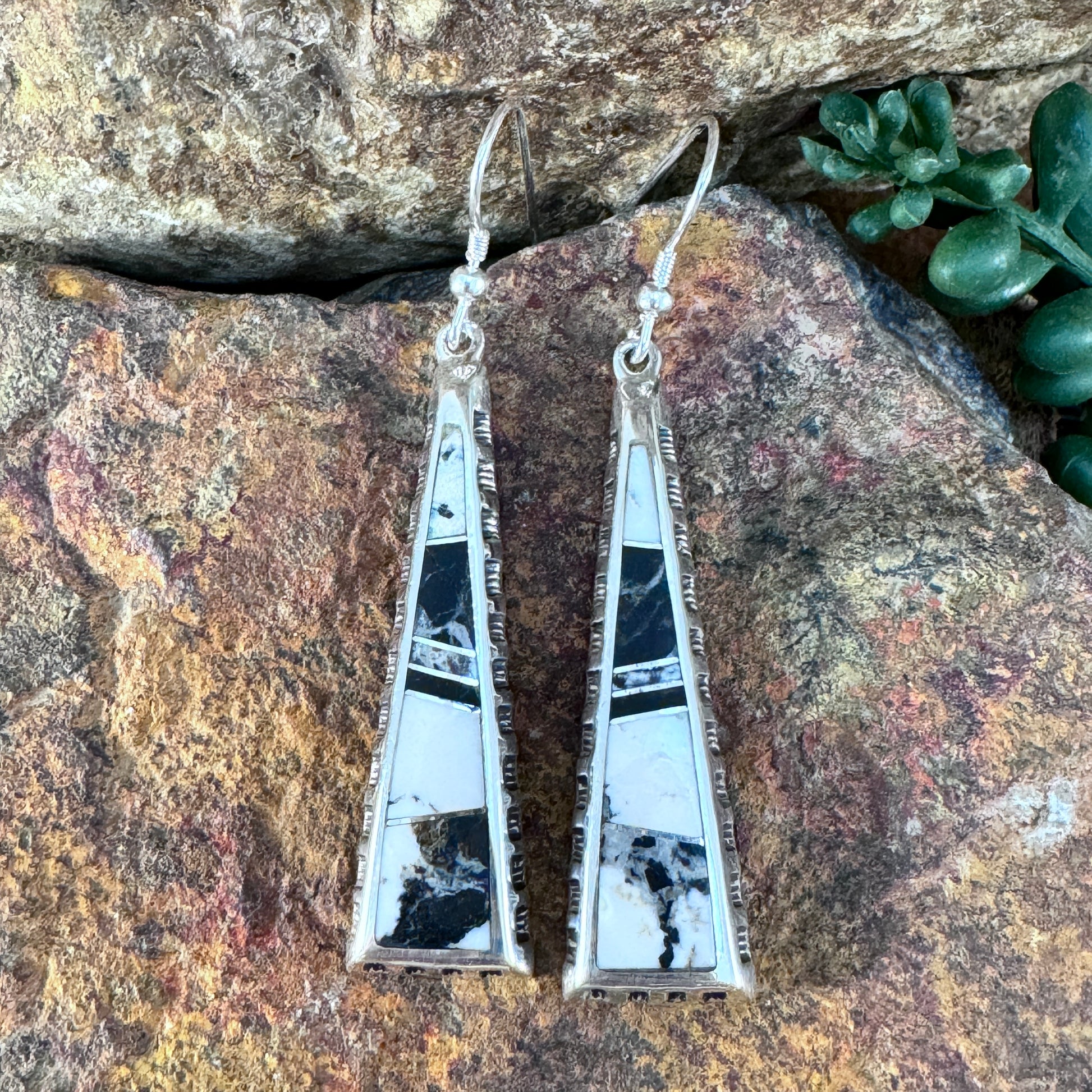 David Rosales White Buffalo Inlaid Sterling Silver Earrings