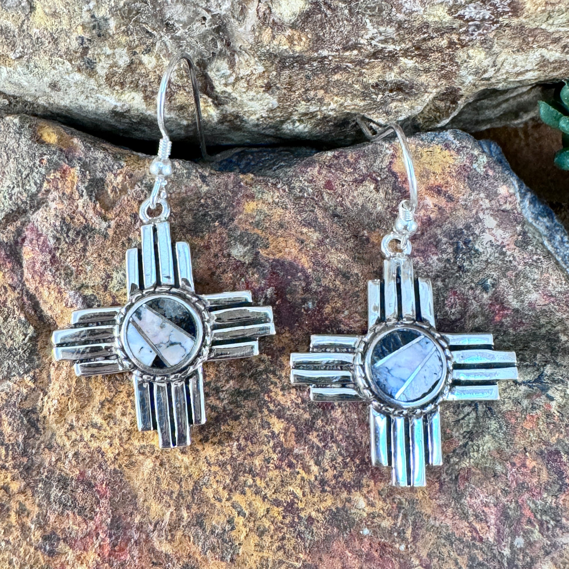 David Rosales White Buffalo Inlaid Sterling Silver Earrings