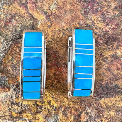 David Rosales Arizona Blue Inlaid Sterling Silver Earrings Huggie