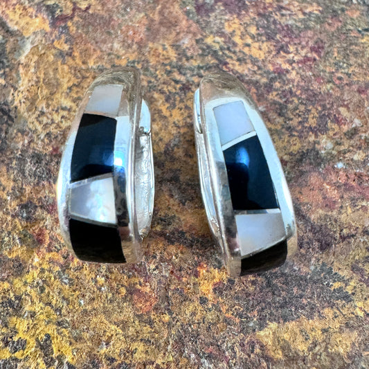 David Rosales Tuxedo Inlaid Sterling Silver Earrings Huggie