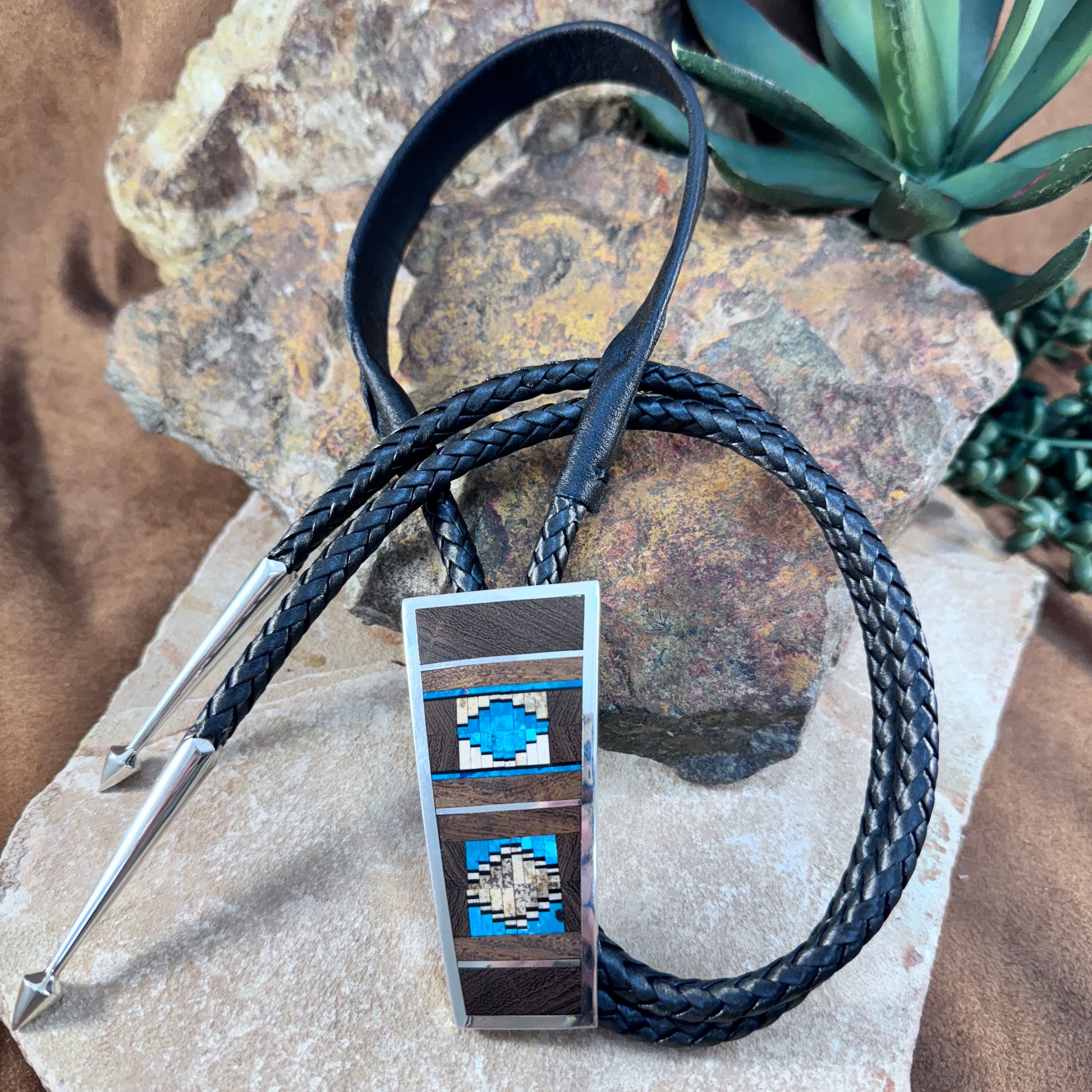 David Rosales Ironwood Inlaid Sterling Silver Bolo Tie