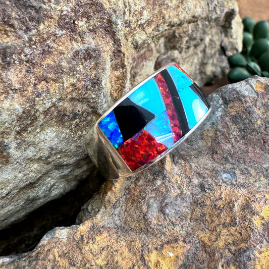 David Rosales Red Moon Inlaid Sterling Silver Ring