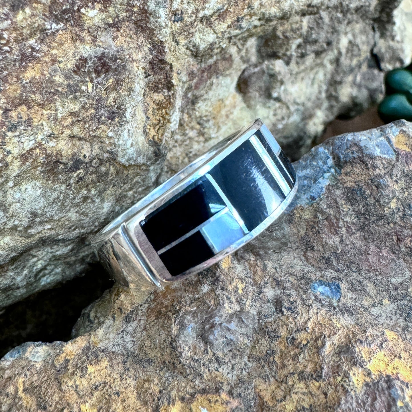 David Rosales Tuxedo Inlaid Sterling Silver Ring