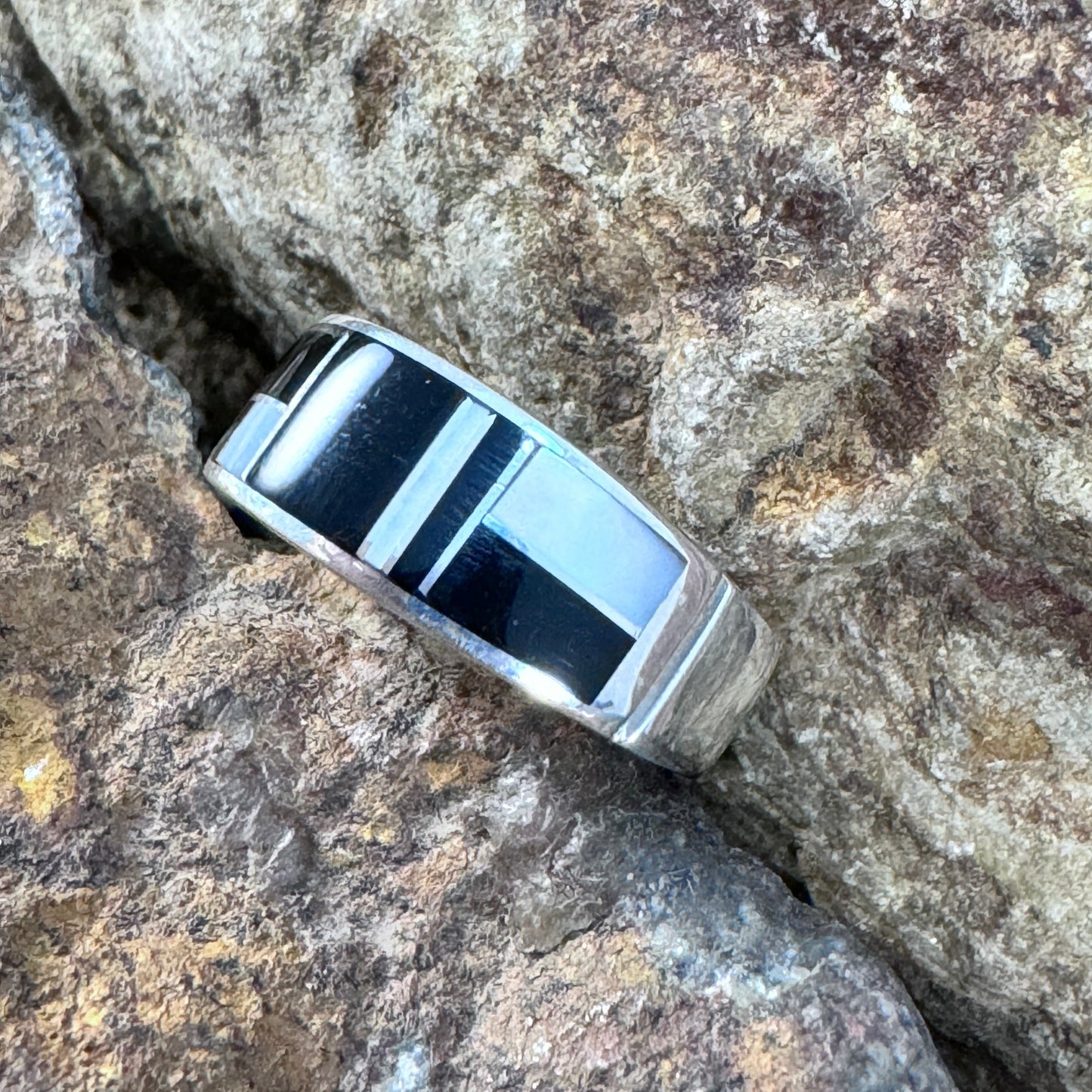 David Rosales Tuxedo Inlaid Sterling Silver Ring