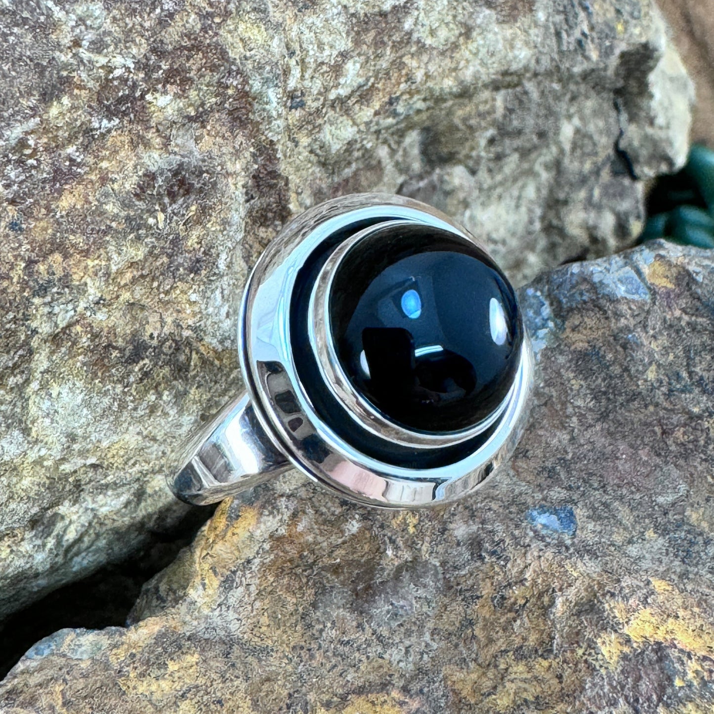 Black Onyx Sterling Silver Shadow Box Ring by Artie Yellowhorse - Small