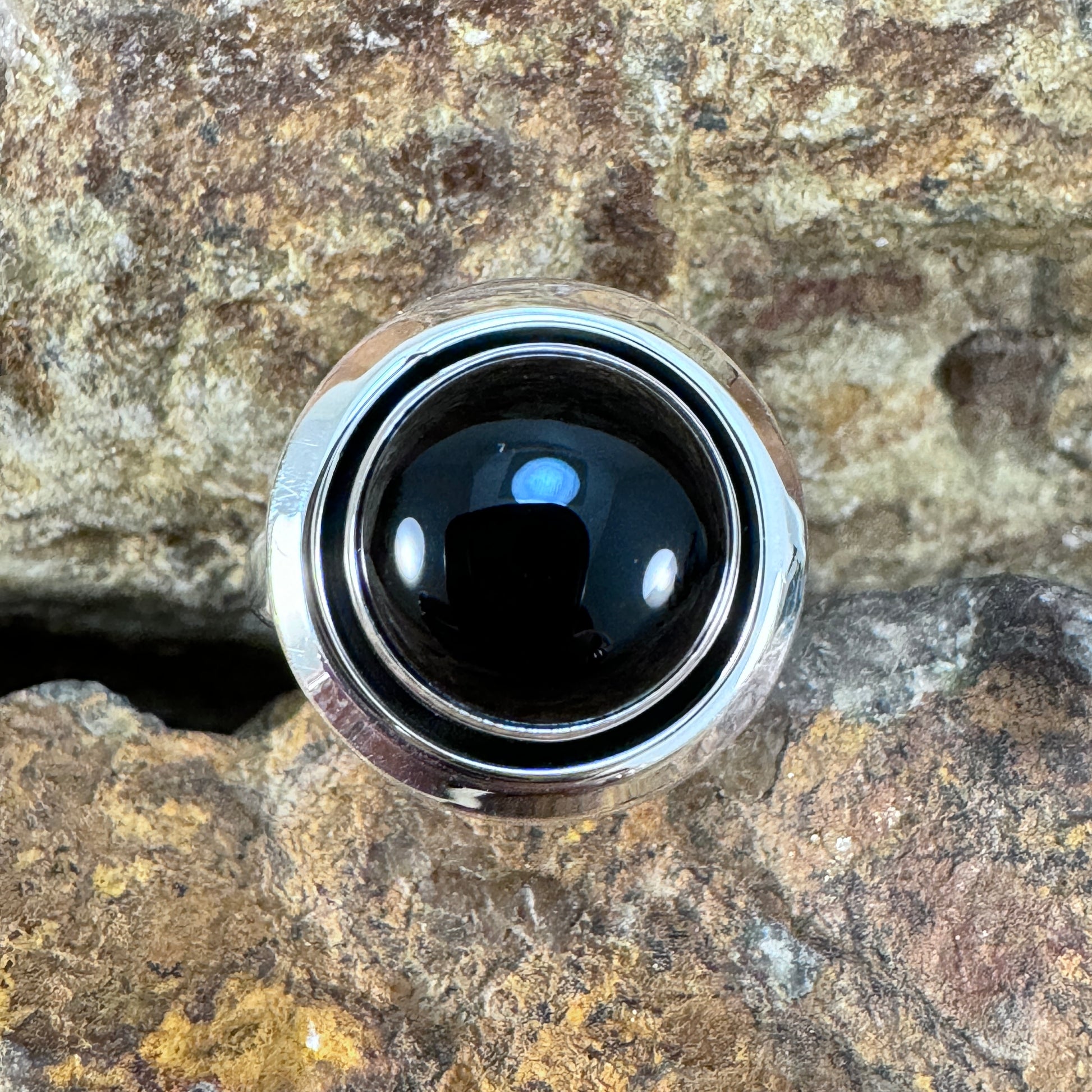 Black Onyx Sterling Silver Shadow Box Ring by Artie Yellowhorse -Small