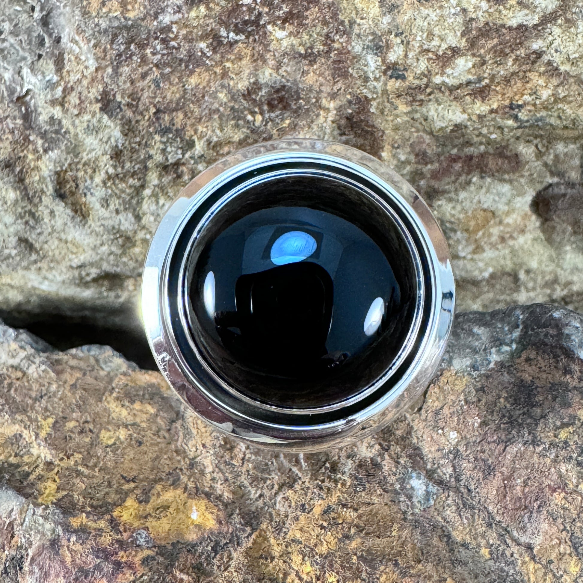 Black Onyx Sterling Silver Shadow Box Ring by Artie Yellowhorse - Medium