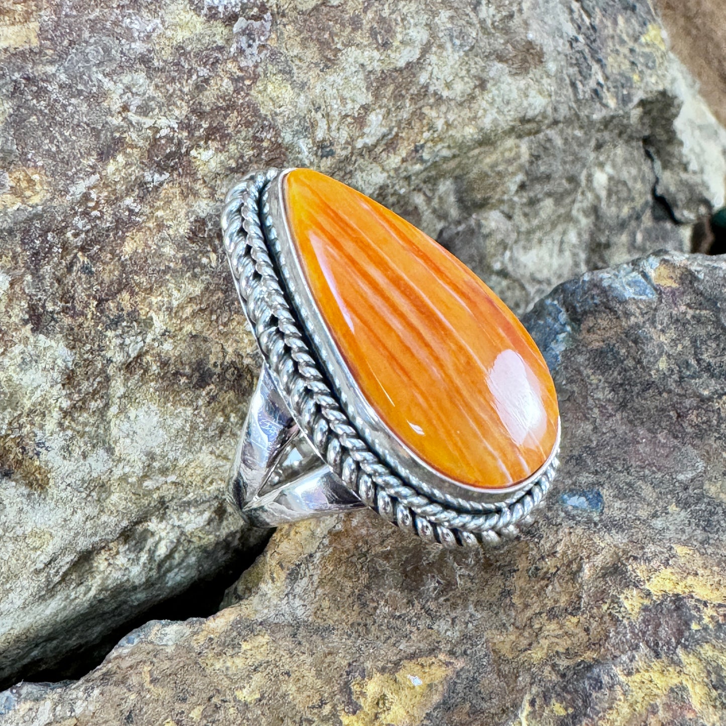 Spiny Oyster Sterling Silver Ring by Artie Yellowhorse