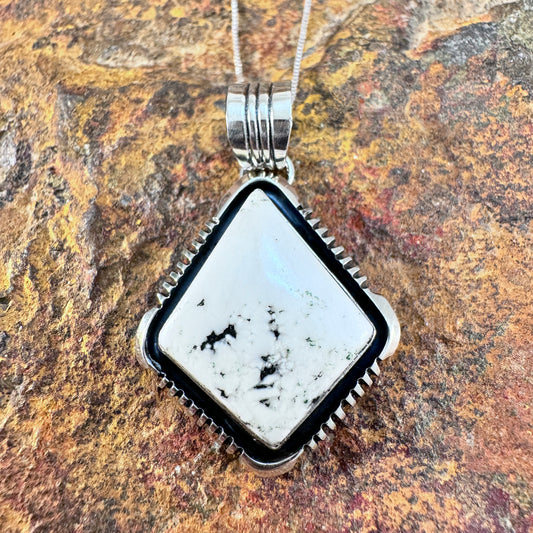 White Buffalo Sterling Silver Pendant by Wil Denetdale