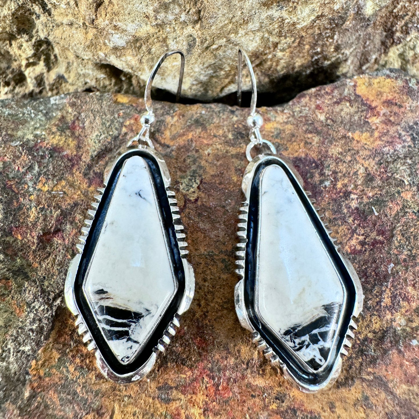 White Buffalo Sterling Silver Earrings by Will Denetdale