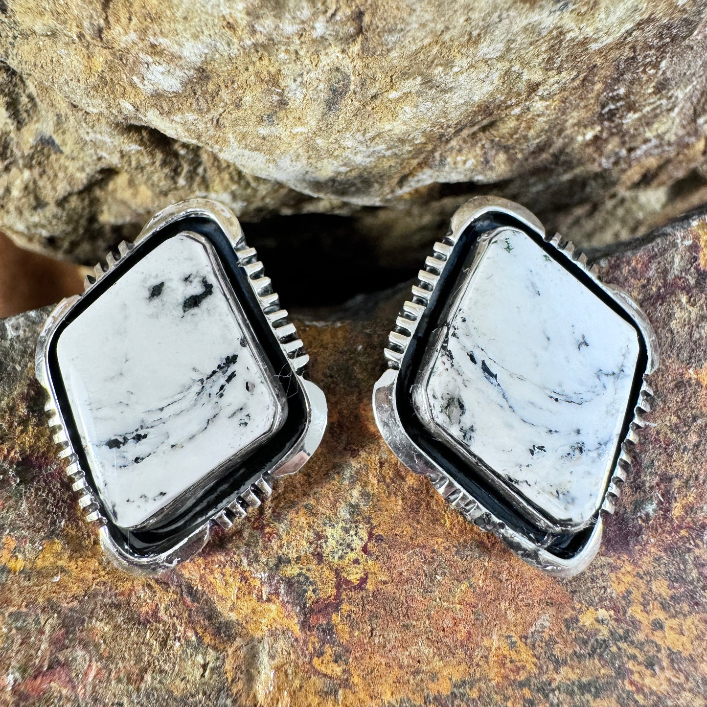 White Buffalo Sterling Silver Earrings by Will Denetdale