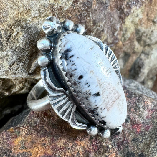 White Buffalo Sterling Silver Ring by Mary Tso -7 Adj.