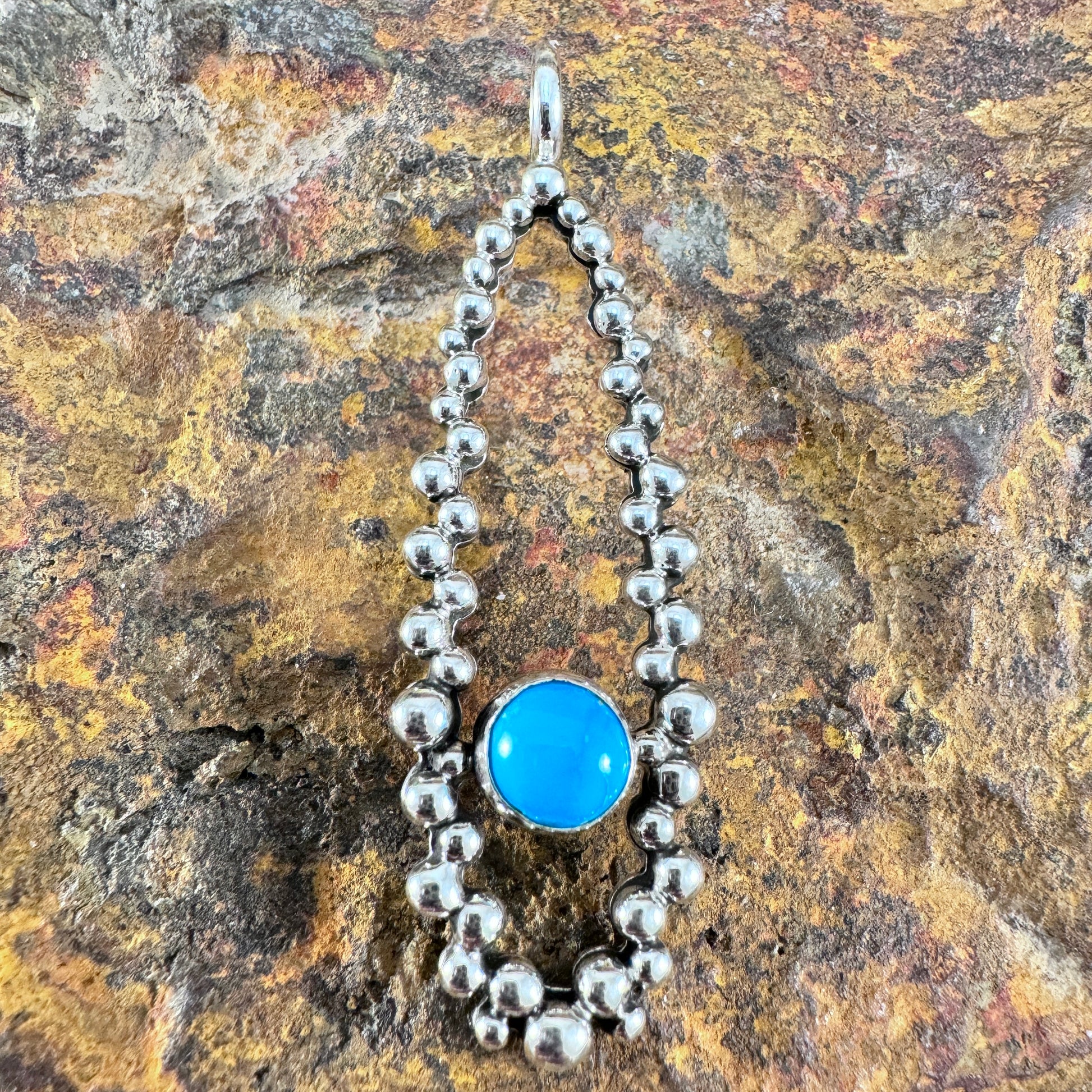 Million Drops Kingman Turquoise Sterling Silver Pendant by Ray Coriz