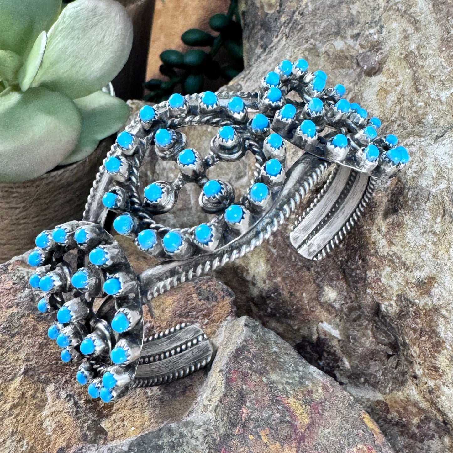 Zuni Kingman Turquoise Cluster Cuff Bracelet by Wayne Johnson