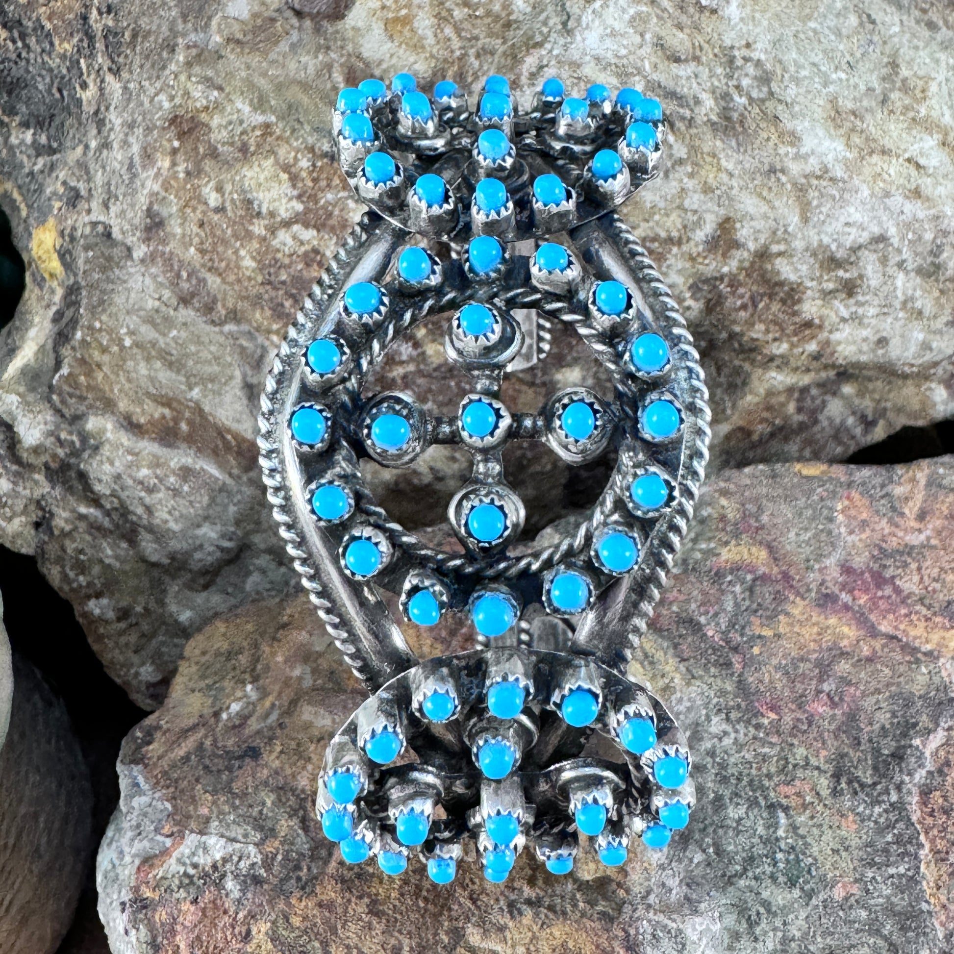 Zuni Kingman Turquoise Cluster Cuff Bracelet by Wayne Johnson