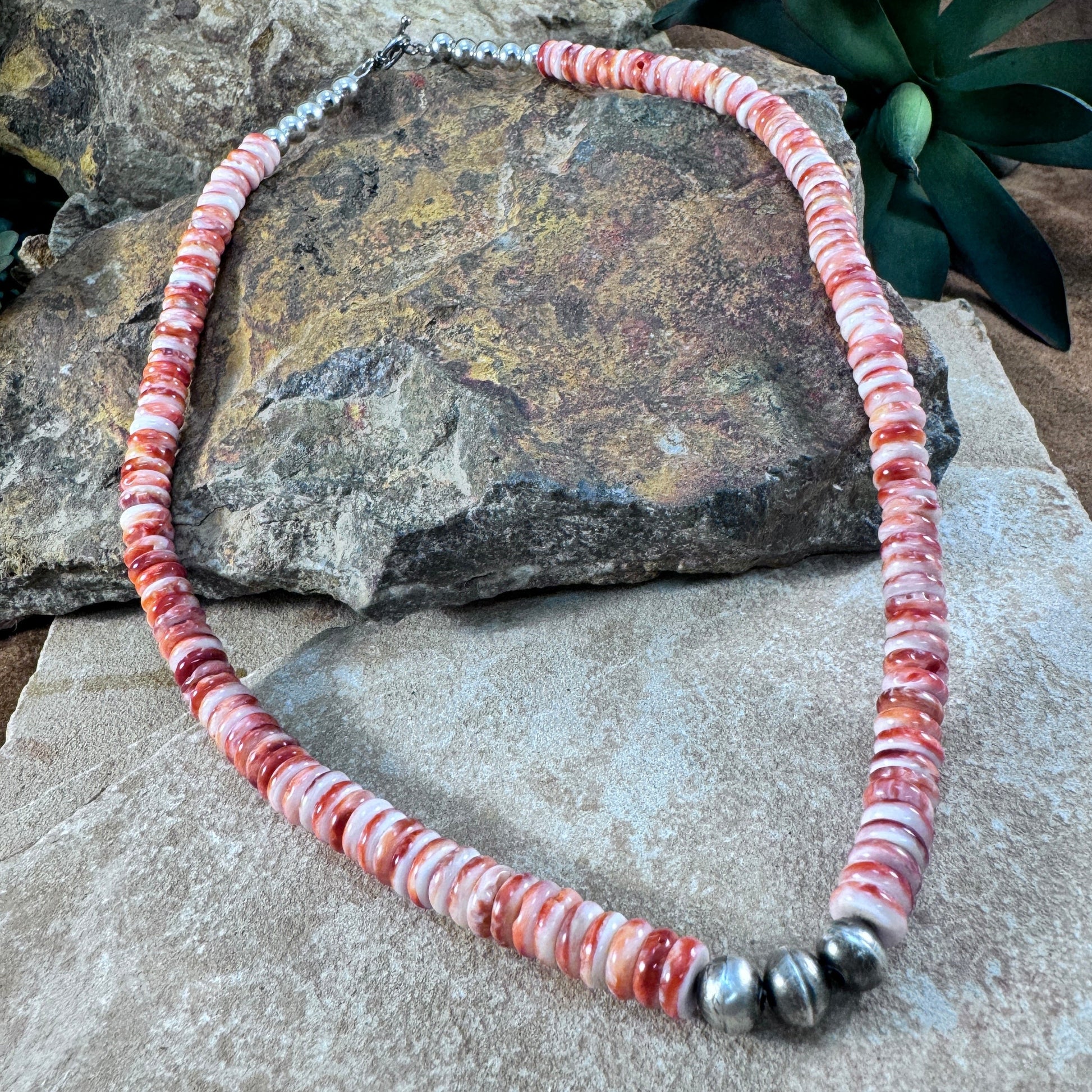 Spiny Oyster Shell Necklace with Navajo Pearls Accent by Mary Tso