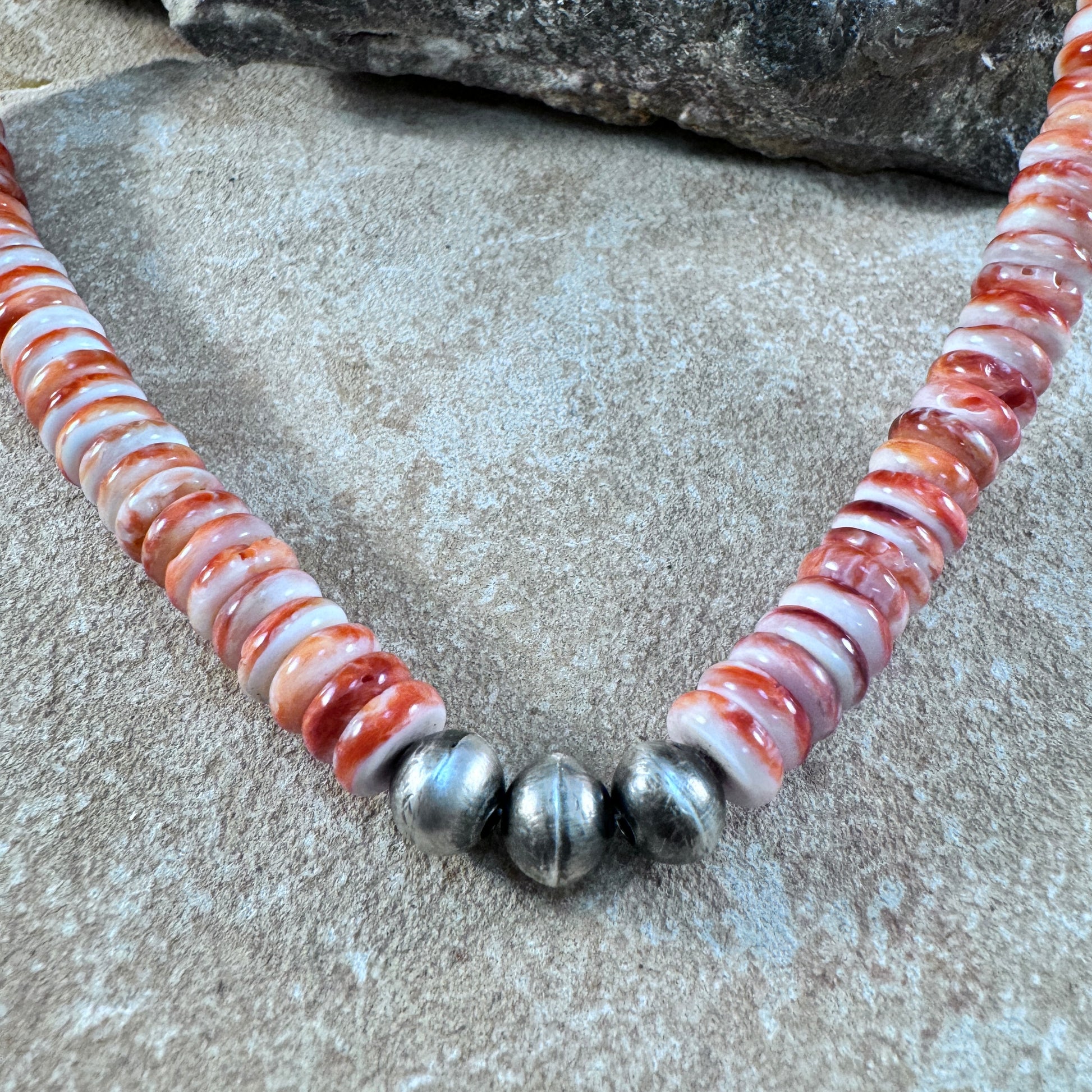 Spiny Oyster Shell Necklace with Navajo Pearls Accent by Mary Tso