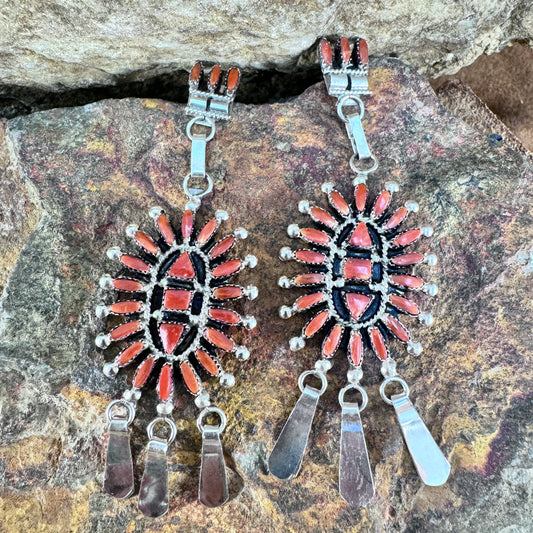 Zuni Red Coral Dangle Earrings by Evonne Hustito