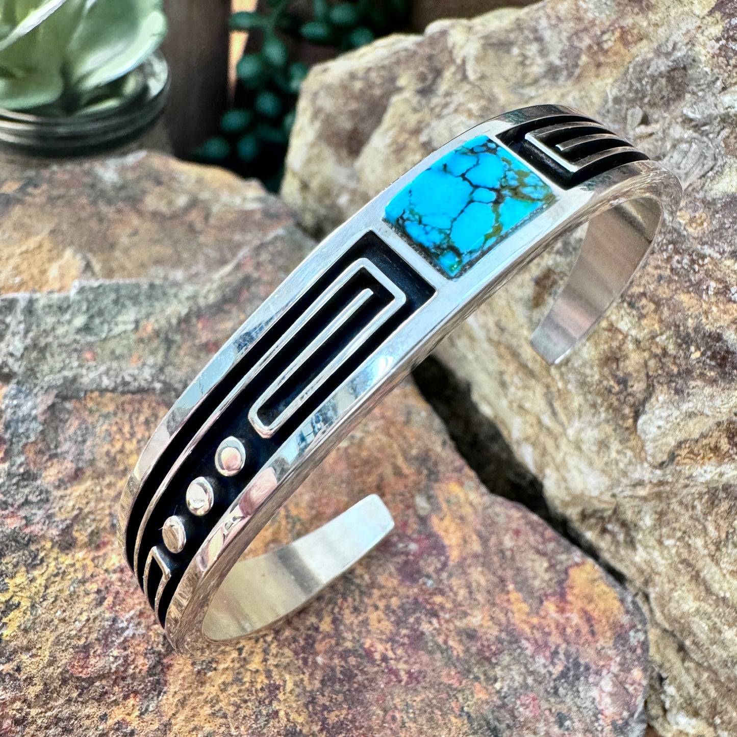 Sterling Silver Kingman Web Inlay Cuff Bracelet by Albert Nells