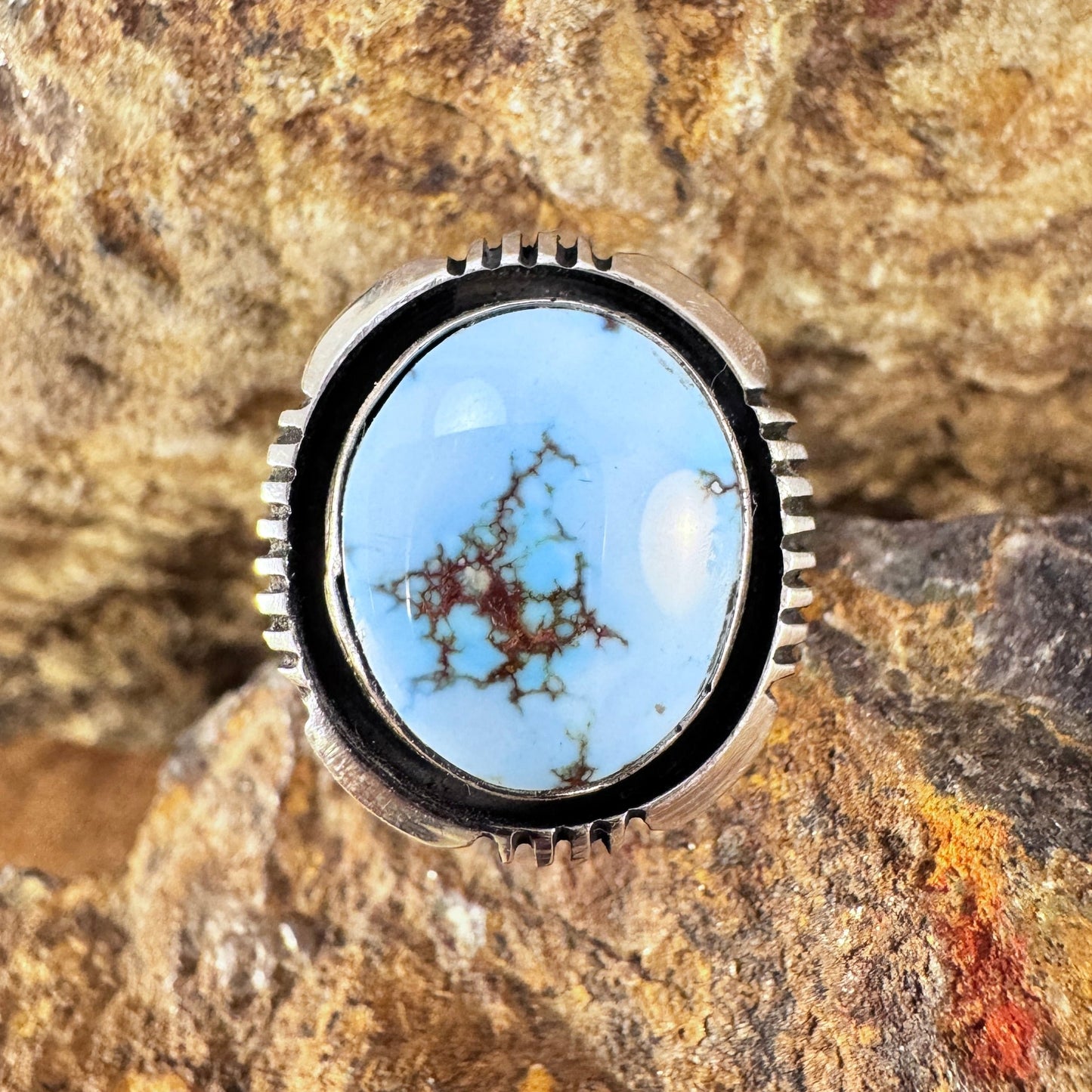 Golden Hill Turquoise Sterling Silver Ring by Wil Denetdale Size 7 Adj