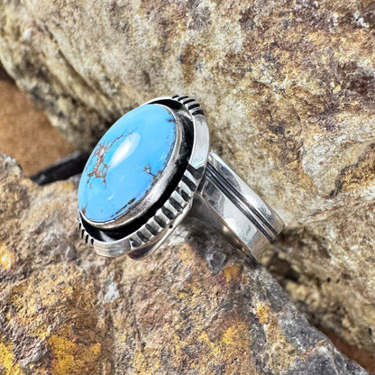 Golden Hill Turquoise Sterling Silver Ring by Wil Denetdale Size 7 Adj