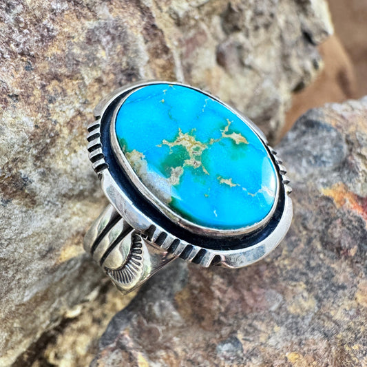 Sonoran Gold Turquoise Sterling Silver Ring by Wil Denetdale Size 8 Adj