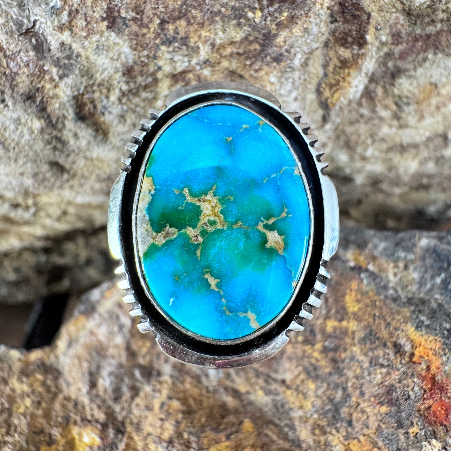 Sonoran Gold Turquoise Sterling Silver Ring by Wil Denetdale Size 8 Adj