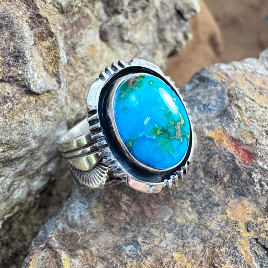 Sonoran Gold Turquoise Sterling Silver Ring by Wil Denetdale Size 6 3/4 Adj