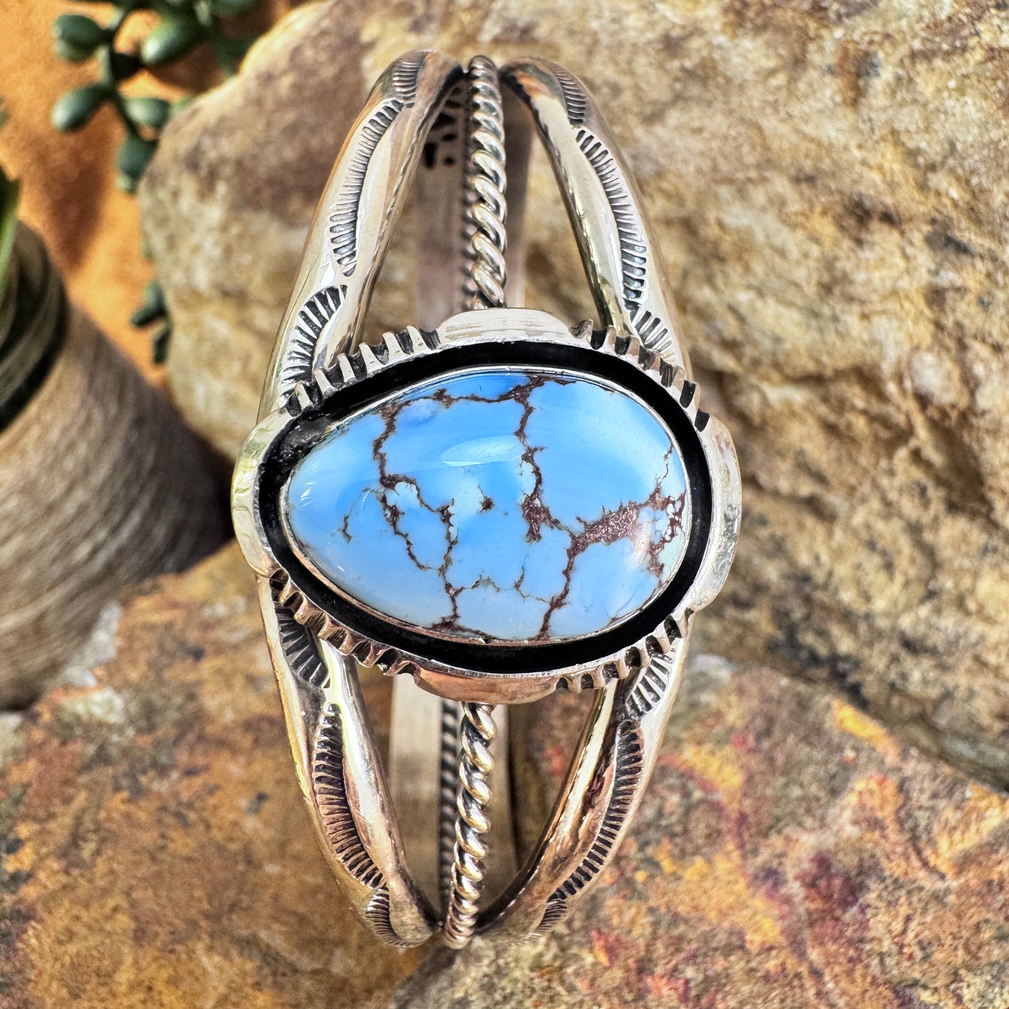 Golden Hill Turquoise Sterling Silver Bracelet by Will Denetdale 