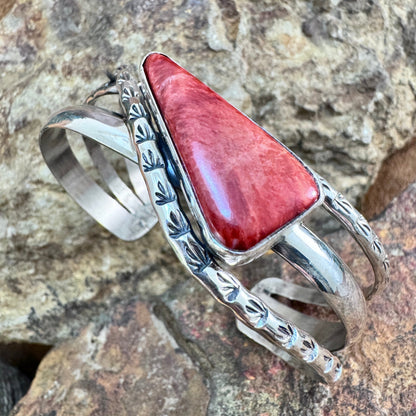 Red Spiny Oyster Shell Sterling Silver Bracelet by Will Denetdale