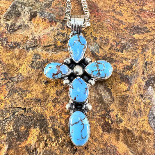 Golden Hill Turquoise Sterling Silver Pendant by Will Denetdale Cross