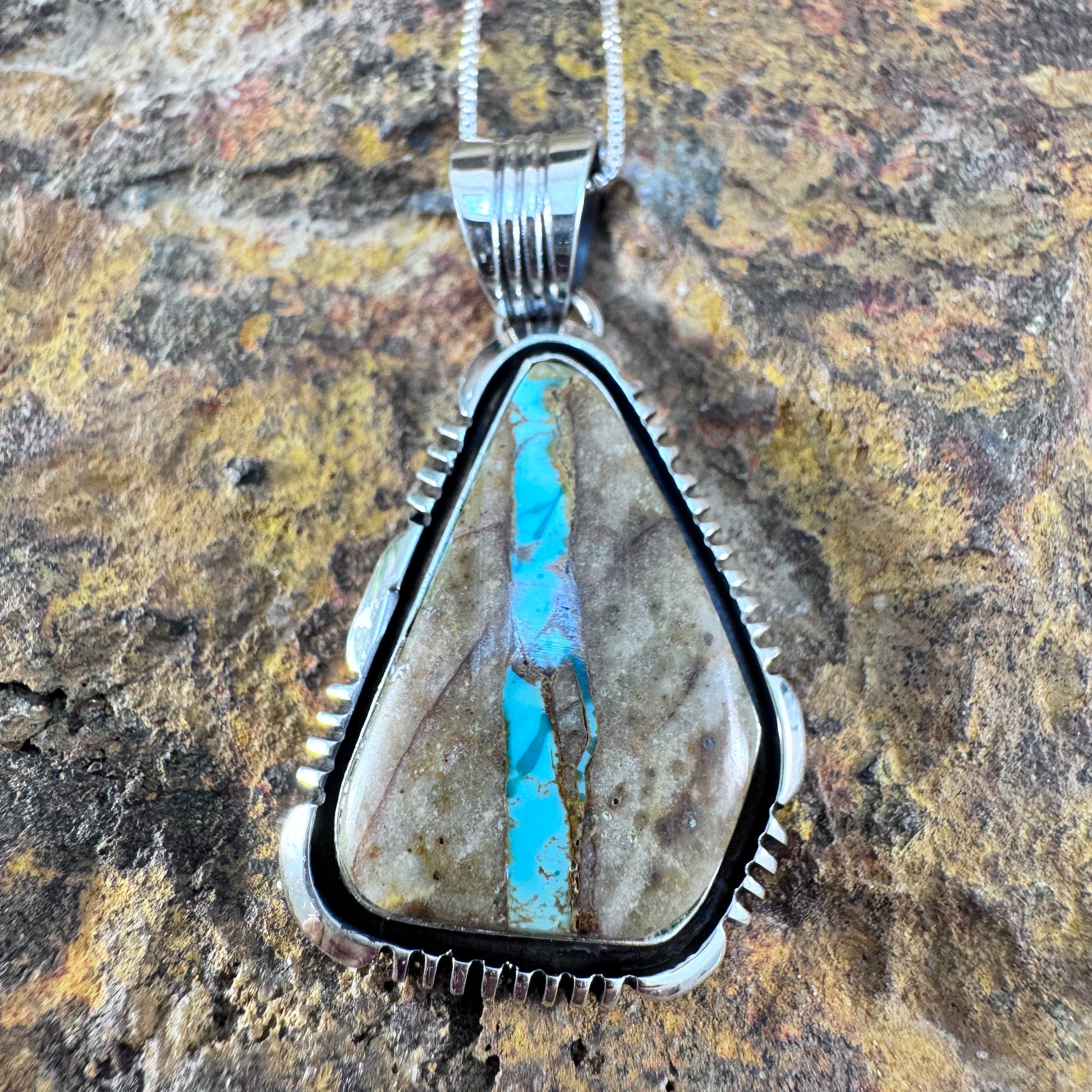 Boulder Ribbon Turquoise Sterling Silver Pendant by Wil Dentedale