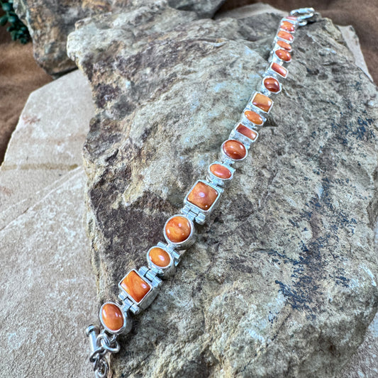 Orange Spiny Oyster Sterling Silver Link Bracelet