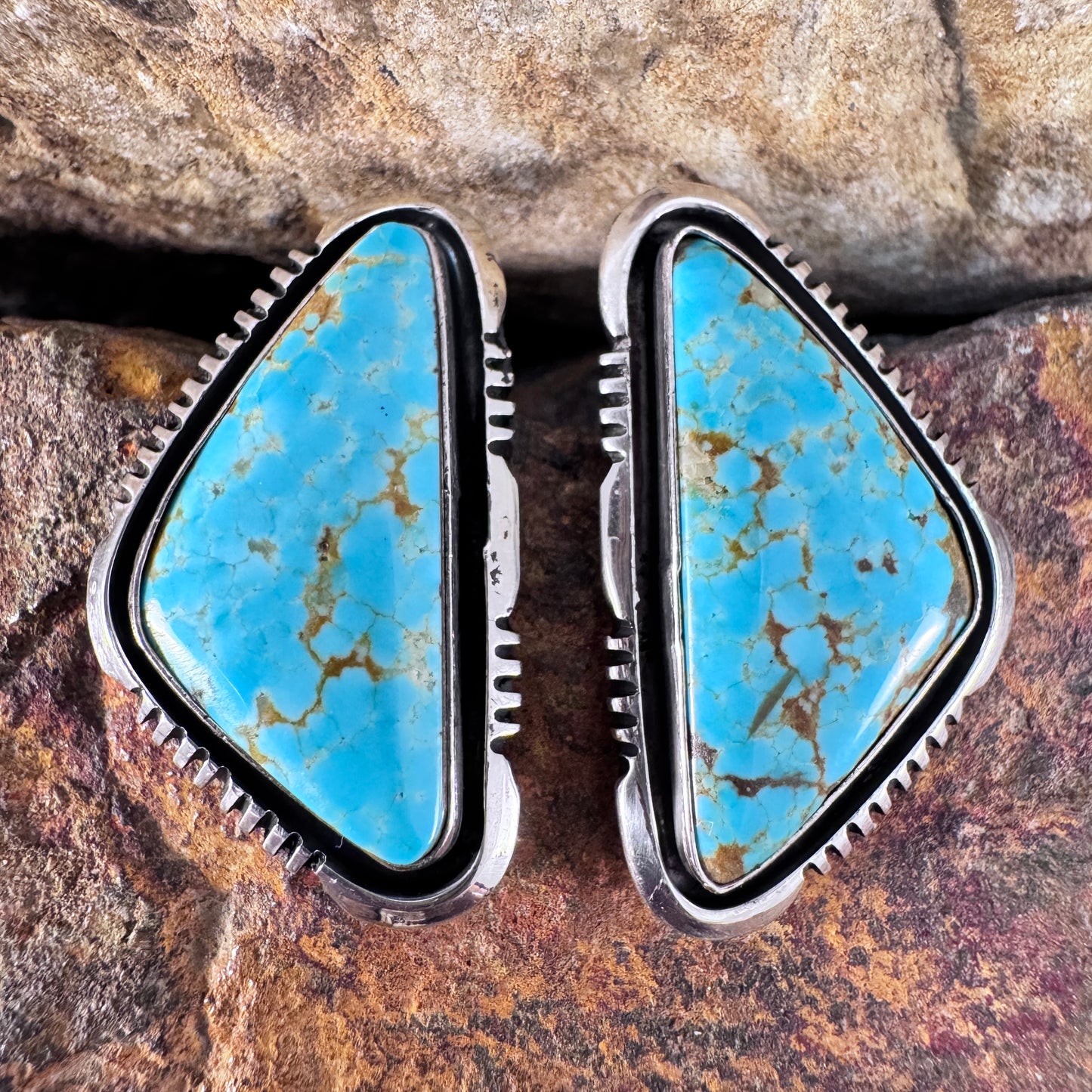 Number 8 Turquoise Sterling Silver Post Earrings by Wil Denetdale