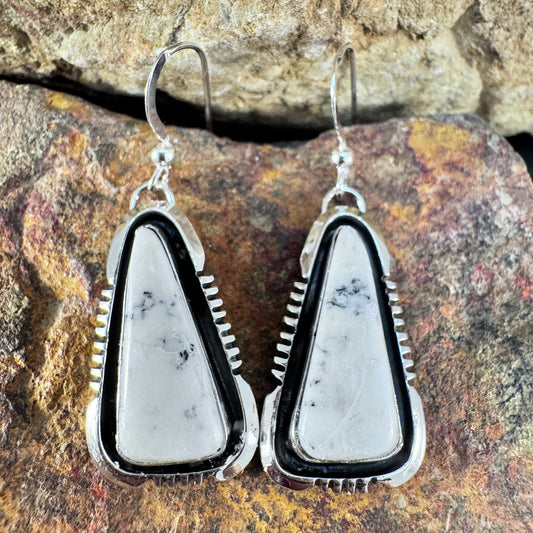 White Buffalo Sterling Silver Earrings by Will Denetdale