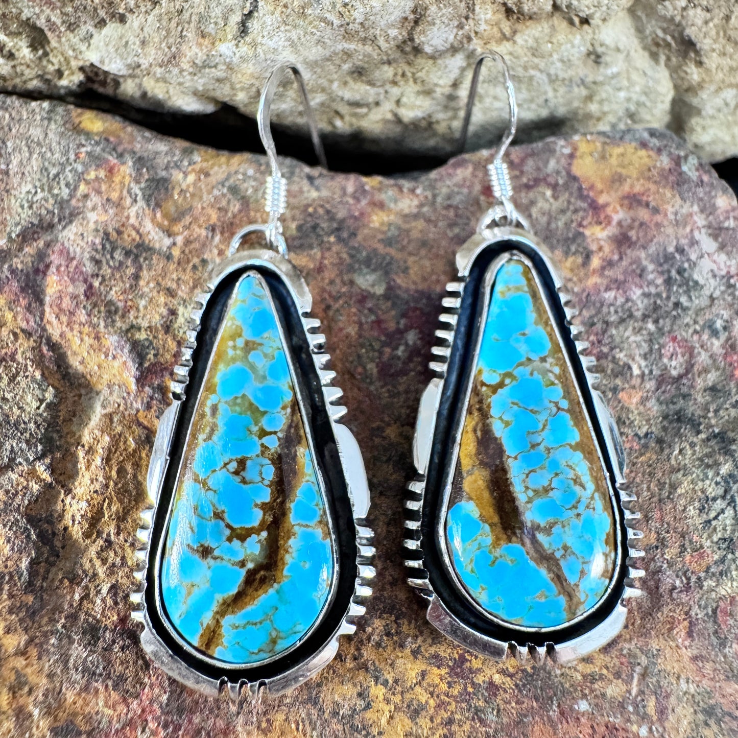 Number 8 Turquoise Sterling Silver Earrings by Wil Denetdale