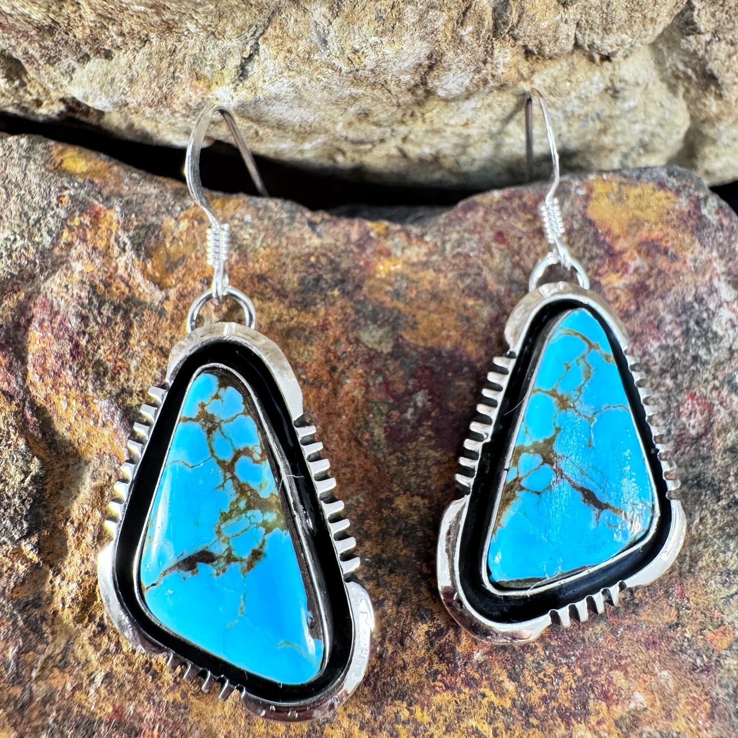 Number 8 Turquoise Sterling Silver Earrings by Wil Denetdale