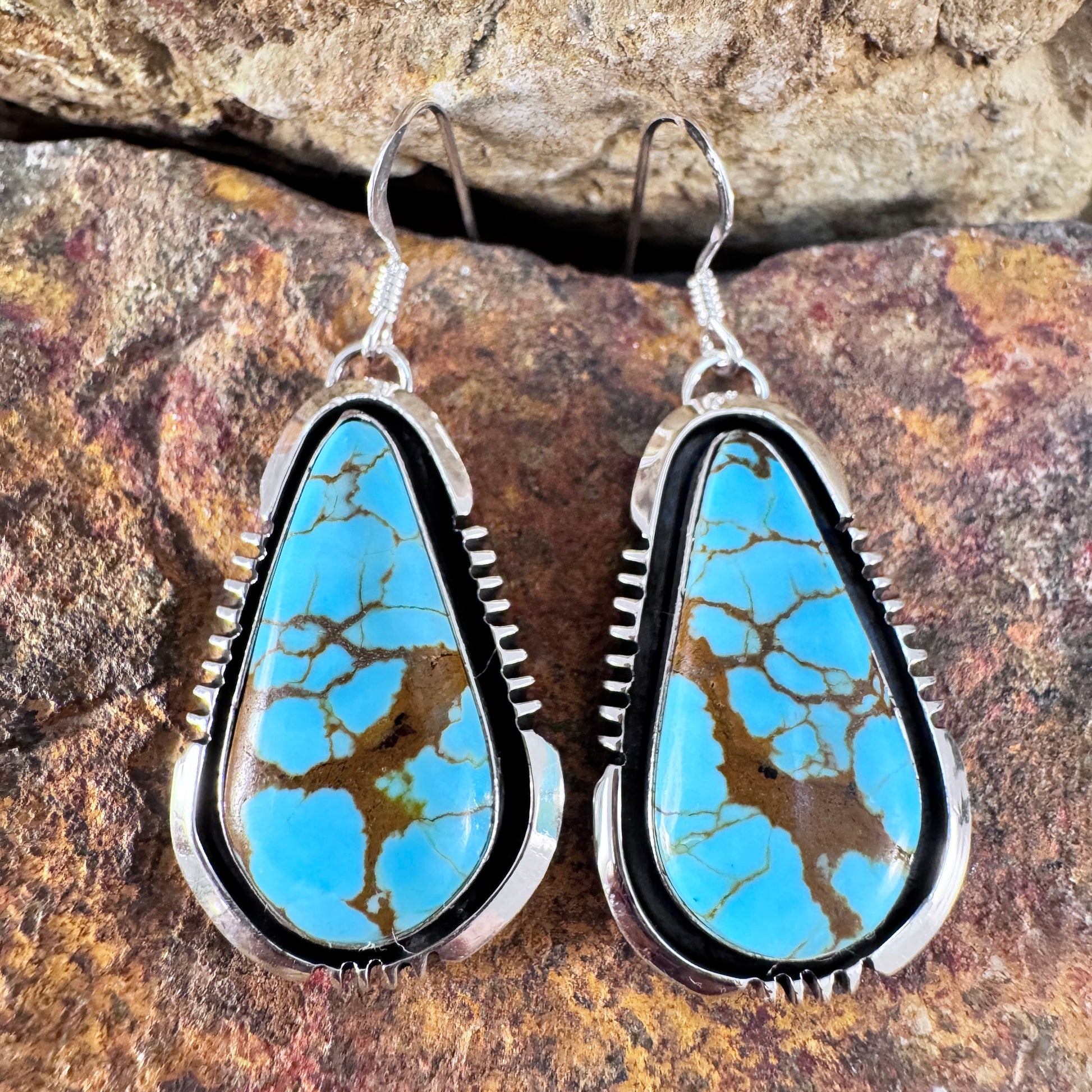 Number 8 Turquoise Sterling Silver Earrings by Wil Denetdale