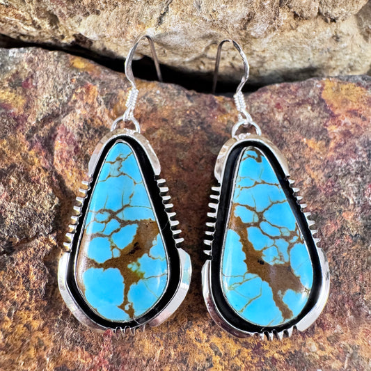 Number 8 Turquoise Sterling Silver Earrings by Wil Denetdale