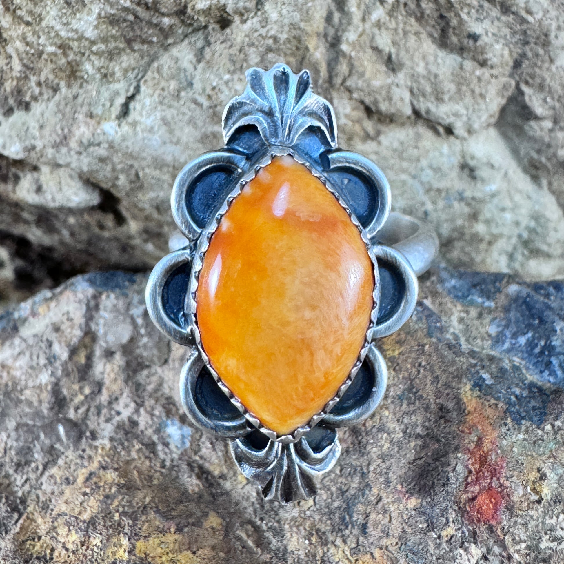 Orange Spiny Oyster Sterling Silver Ring by Mary Tso