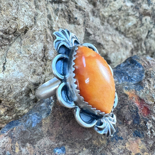 Orange Spiny Oyster Sterling Silver Ring by Mary Tso