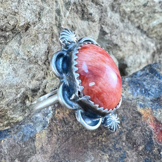 Red Spiny Oyster Sterling Silver Ring by Mary Tso