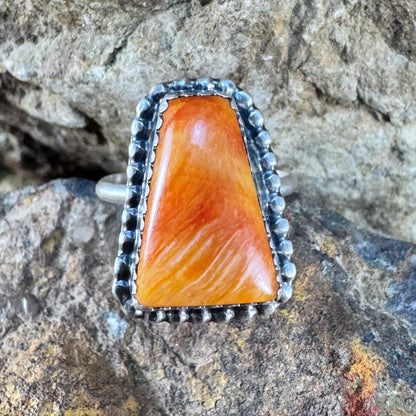 Orange Spiny Oyster Sterling Silver Ring by Mary Tso